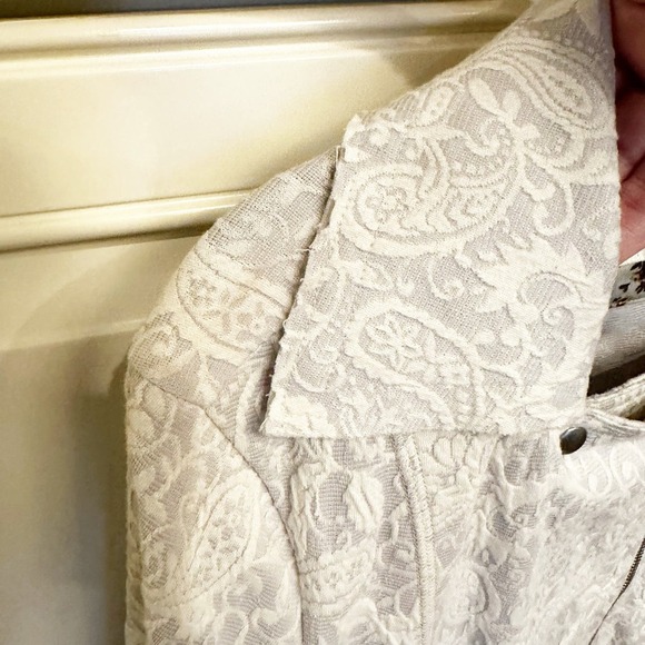 Anthropologie Saturday Sunday Luddy Moto Paisley Knit Sweater Jacket Pale Grey - Picture 9 of 11